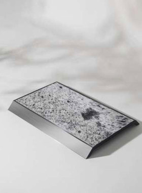 新中式编织皮木托盘摆件酒店民宿客厅样板间极简风方形盘子摆设