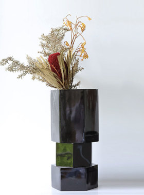 简约现代金属大理石花瓶摆件酒店样板间售楼处喷漆装饰花艺摆设