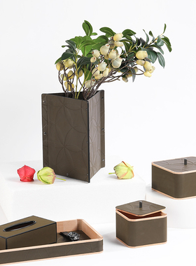 北欧简约现代陶瓷花器皮革杂志架纸巾盒摆件售楼处样板间家庭软装