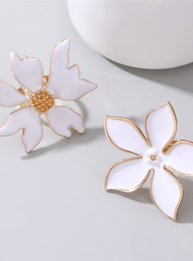 欧美夸张金属五瓣花开口戒指