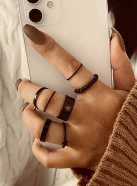 rings women 7-piece set 黑色关节戒指叠戴组合套装7件套戒指