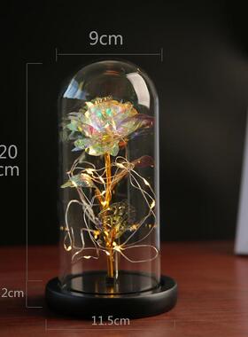 永生花玻璃罩摆件金箔玫瑰情人节礼物圣诞礼品led铜线串灯罩