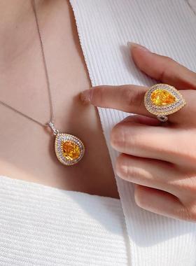 项链欧美吊坠水滴复古宝石新款戒指款钻祖母绿链礼物彩宝仿真水晶