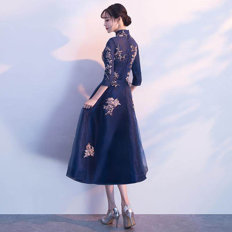 晚礼服2021新款中式宴会女长款显瘦旗袍年会优雅连衣裙中晚宴大服