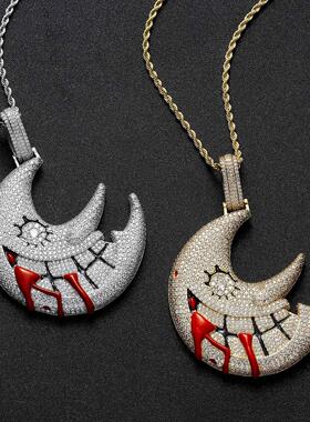 项链嘻哈吊坠月亮同款满钻男hiphop欧美trippie/redd夸张饰品古巴