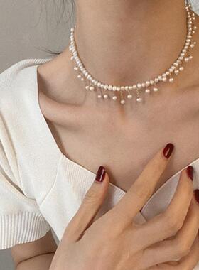 珍珠项链锁骨女链小众流苏设计颈链天然轻奢淡水感气质高级网红风