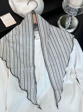 日系条纹棉布三角巾丝巾文艺复古出游装饰小披肩百搭头巾飘带领巾