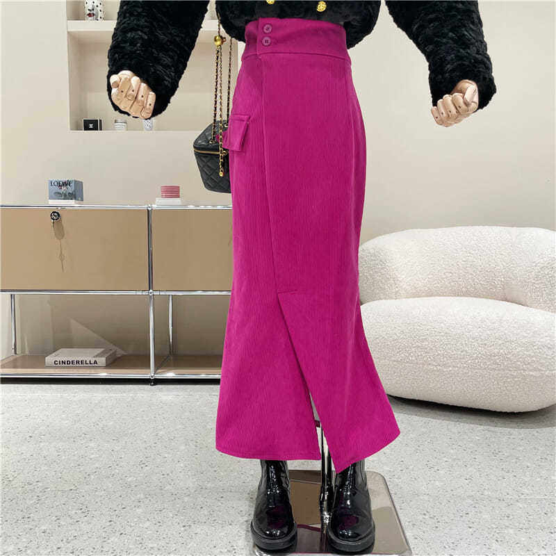 不规则开叉子女秋冬季2021年半身裙 茶花有猫半身裙