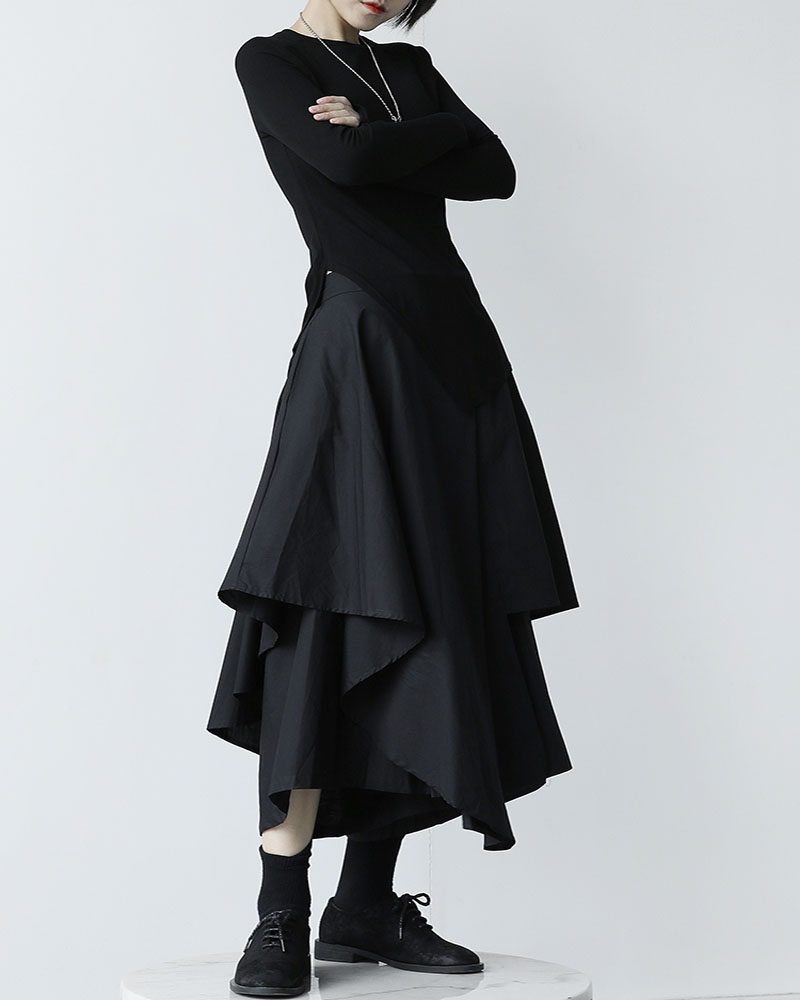  茶花有猫半身裙