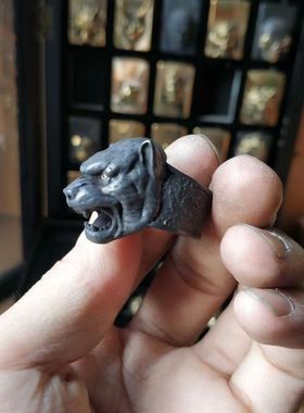 男生黄铜个性豹子头复古大号戒指