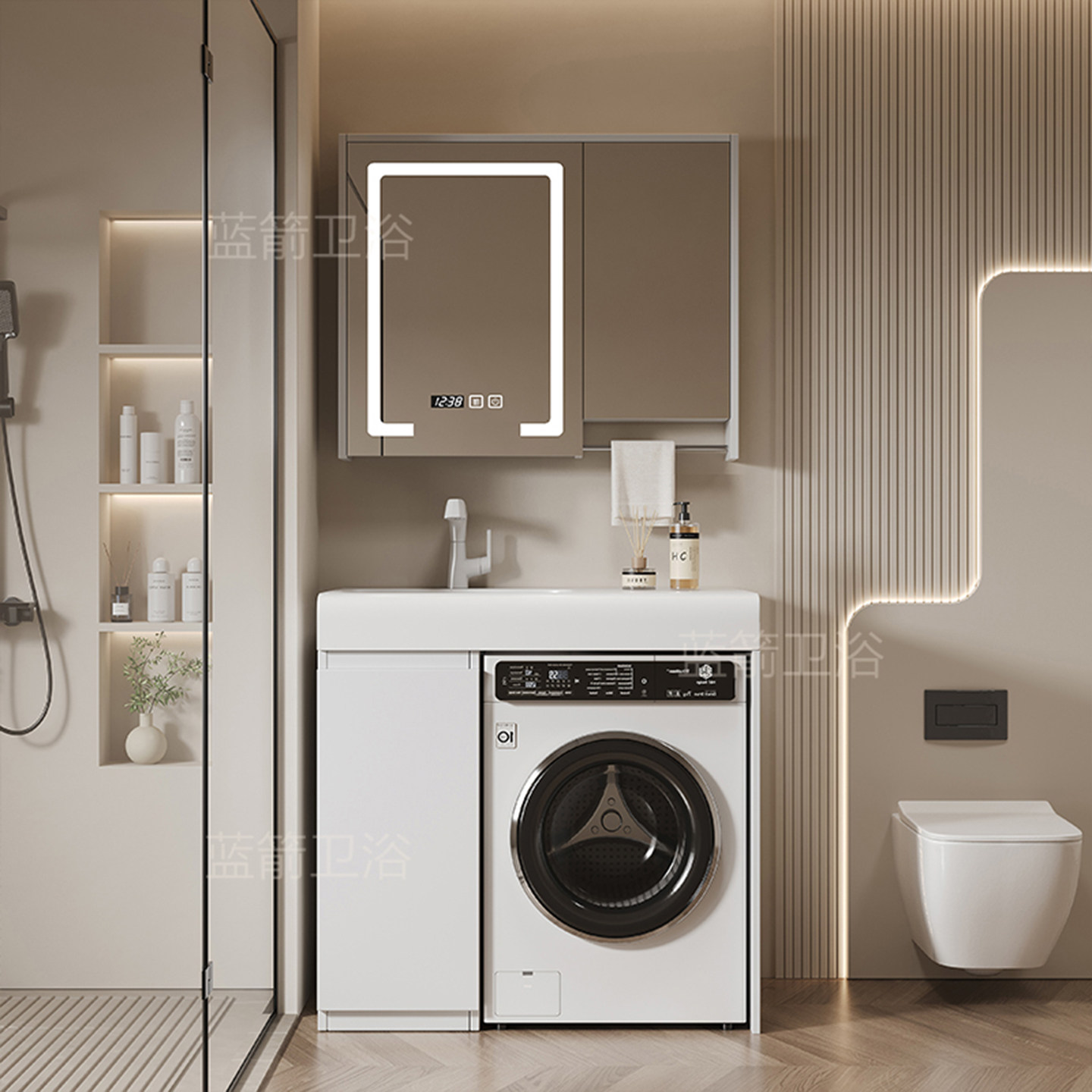 小户型国产可丽耐肤感一体盆洗衣机柜阳台卫生间实木洗手盆,淘宝优惠券,粉丝福利购,淘宝优惠卷