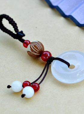 玉石面包扣车钥匙挂DIY女款玉髓