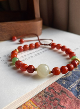 天然南红玛瑙圆珠6mm手链手工编