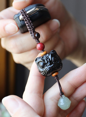 檀木醒狮汽车钥匙扣链舞狮挂件DI