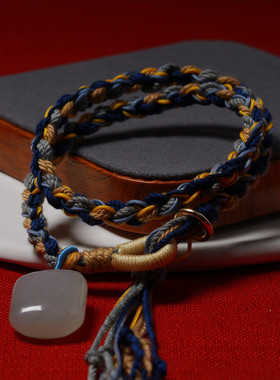 藏式手编绳双圈搭配和田玉23*18m