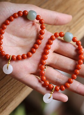 天然柿子红南红手串单圈6.5mm原