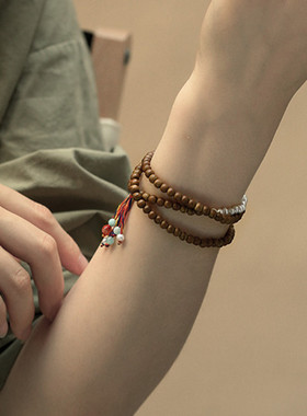 沉香木多圈手链混搭珍珠手链珠串