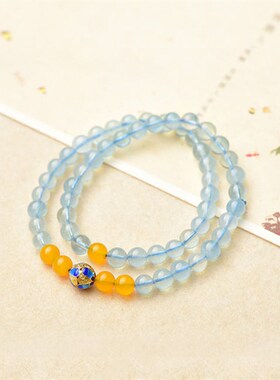 天然海蓝宝两圈手链6mm原创DIY女