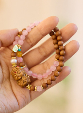 天然芭比檀木粉晶手串女轻奢高级