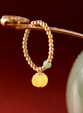 蜜蜡南瓜翡翠DIY搭配14k包金珠戒