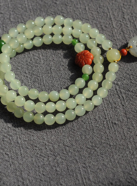 天然和田玉手链6mm三圈原创DIY女