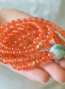 南红玛瑙手链6mm女款多圈水晶饰