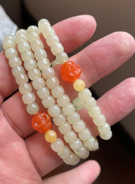 和田玉6MM女手串手链两圈款淡黄