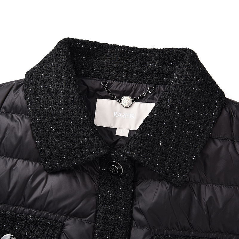 RARE威雅女装 秋冬新款黑色阔版花纱羽绒服外套RR2246130130 - 图2