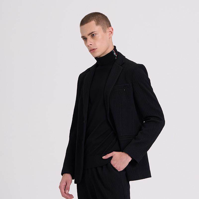 RARE威雅男装 秋冬新款黑色外套水波纹肌理羊毛针织男士休闲西服,淘宝优惠券,粉丝福利购,淘宝优惠卷