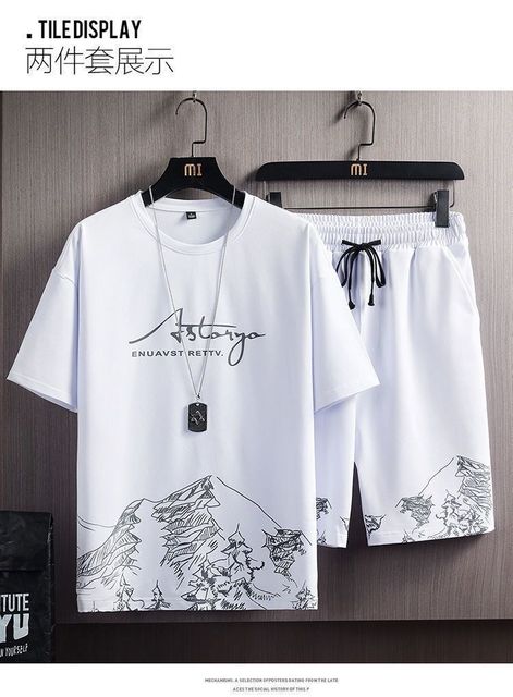 Clear warehouse leakage foreign trade tide brand men's summer casual shorts men's ice silk -drying sports pants ins short -sleeved men's T -shirt