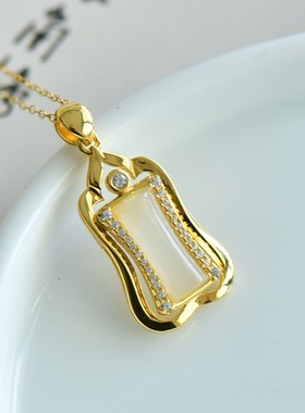 S925银和田玉白玉小蛮腰玉石吊坠挂件时尚气质女士款玉坠项链