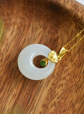 S925银和田玉羊脂白玉平安扣玉吊坠挂件时尚气质百搭玉坠项链