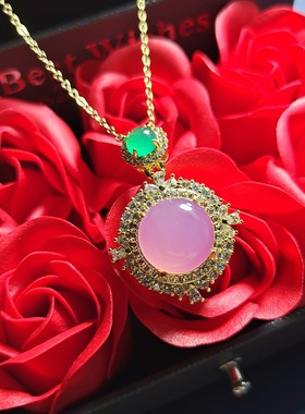 天然冰粉玉髓圆形锁骨项链吊坠挂件时尚简约百搭女款玛瑙玉坠项链