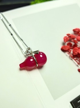 天然冰彩玉髓镶嵌葫芦吊坠挂件时尚气质女款冰种玛瑙福禄玉坠项链