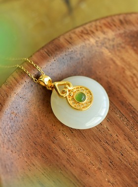 S925银和田玉羊脂白玉平安扣玉石吊坠挂件奢尚百款搭玉坠项链