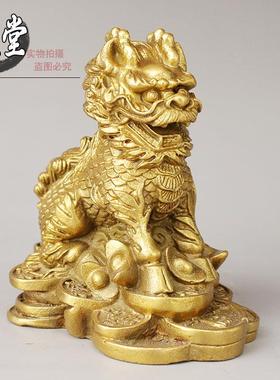 纯铜护宝麒麟摆件 一对大小号铜麒麟工艺品 家居玄关办公室工艺品