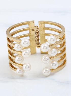 欧美夸张手镯夜店朋克镶钻珍珠手镯多层cos女手环 bracelet women