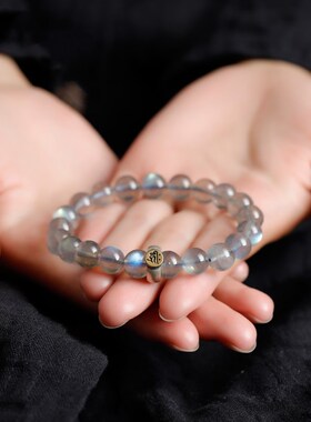 天然月光石手串单圈8mmDIY女款灰月光石蓝光十二生肖简约手链时尚