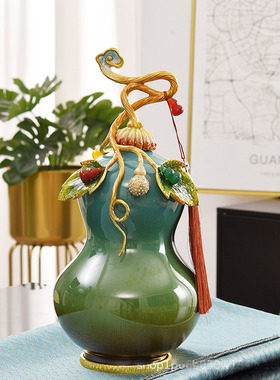 珐琅彩琉璃玉葫芦五福临门摆件