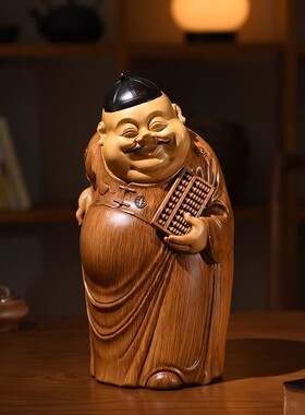 新中式古风地主婆仿竹根木雕摆件