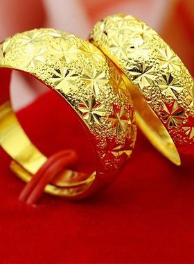 越南沙金戒指泰国金情侣款对戒男女士戒子龙凤呈祥婚庆结婚黄金色