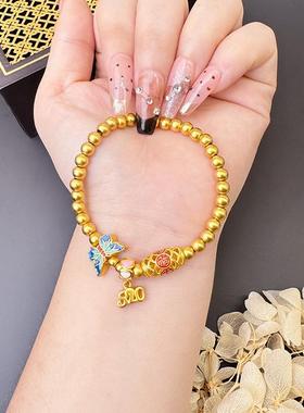 新品轻奢国风越南沙金蝴蝶玫瑰花新中式金烧蓝强保色珐琅彩手串