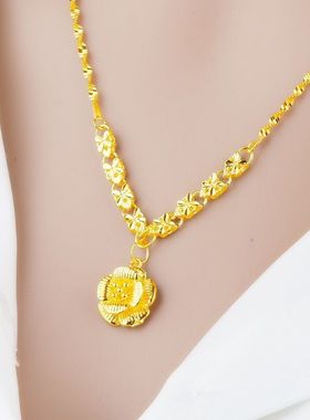 经典沙金项链女 黄金色吊坠转运珠项链女ins不掉色首饰生日礼物女