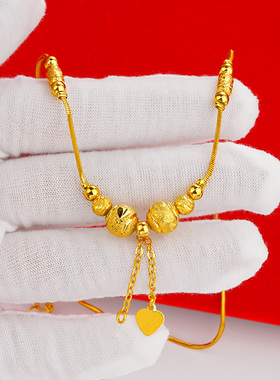 新款沙金转运珠项链女仿黄金色磨砂项坠镀金气质锁骨链子吊坠首饰