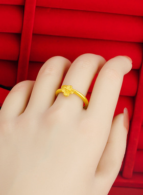 新沙金戒指女小众设计久不掉色喷砂工艺复古梅花开口金店同款戒指