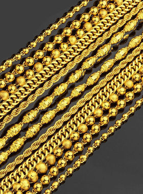 【不掉色】越南沙金项链男黄金色链子圆珠马鞭坦克链霸气老板真