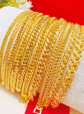 越南沙金手链男士仿黄金镀金女款马鞭佛珠圆珠链情侣久不掉色手链