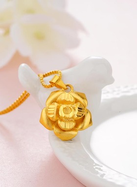 越南沙金花朵项链女时尚镀金吊坠配锁骨链仿黄金色花项坠久不掉色