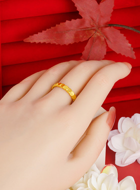 蜂巢戒指活口越南沙金女士清新风百搭时尚饰品网红同款开口可调节