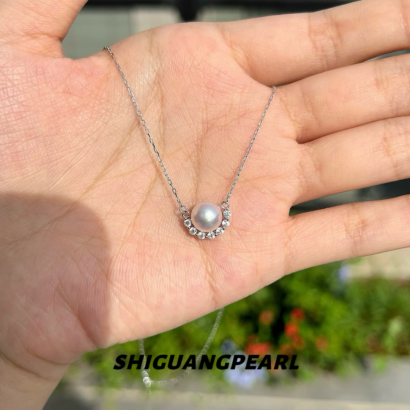 日本天然海水AKOYA珍珠吊坠 S925银半月款珍珠项链正圆极强光百搭,淘宝优惠券,粉丝福利购,淘宝优惠卷